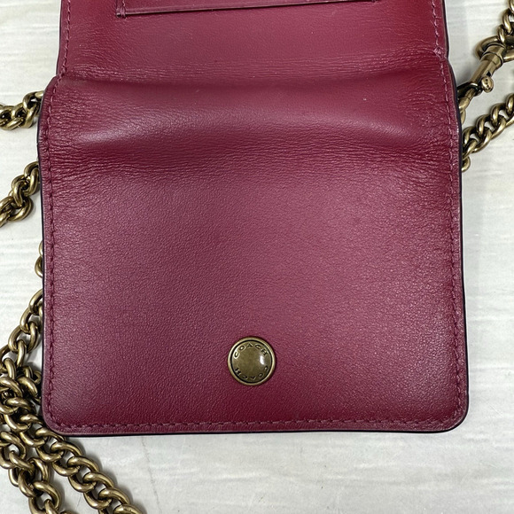 Coach Phone Crossbody Chain Strap Logo Canvas North South Pouch Red Accent - Picture 5 of 10